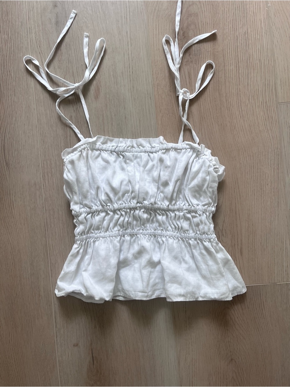 Aritzia regency camisole in White linen, Smocked Tie-Strap Tank Top